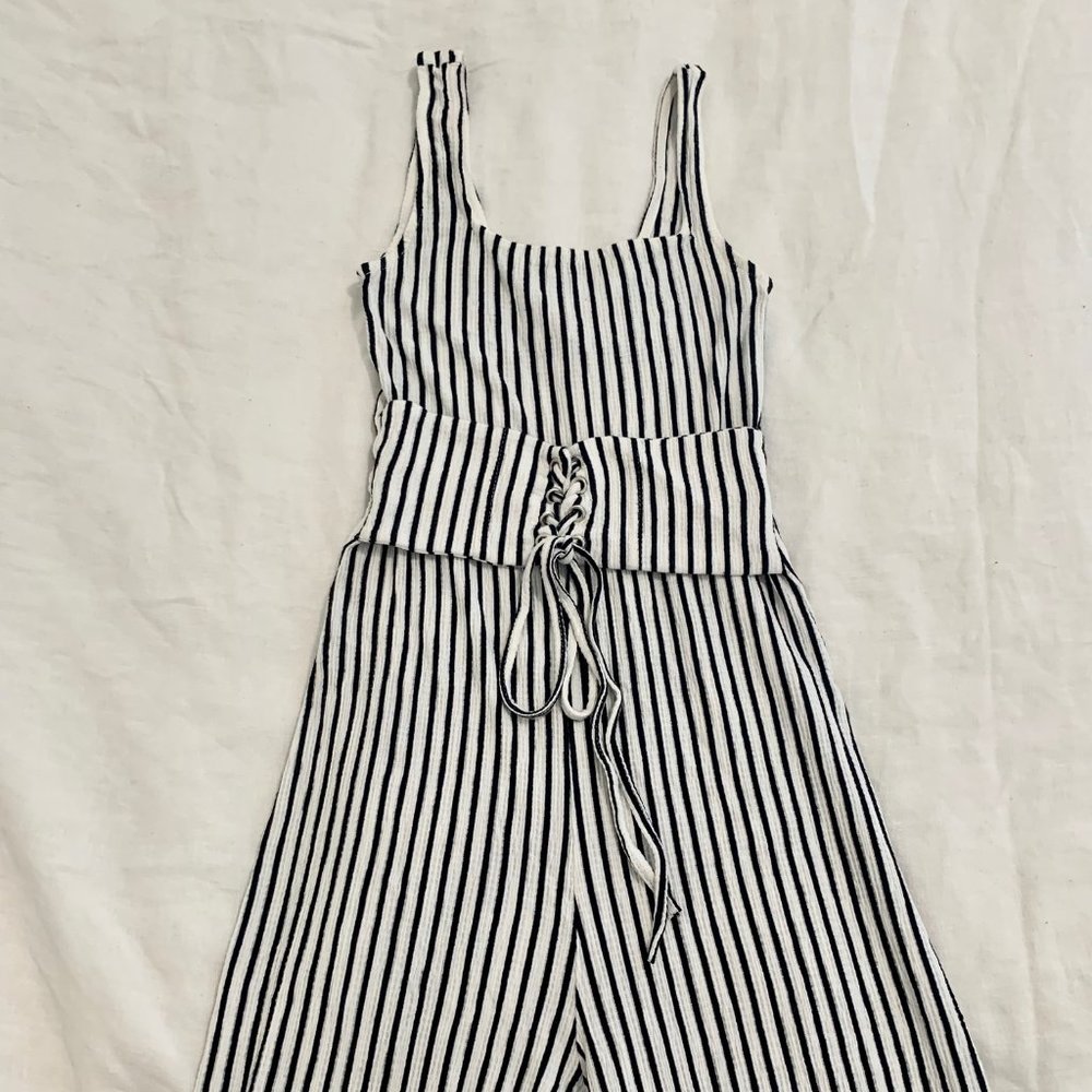 Bershka Jumpsuit White & Black Striped XS